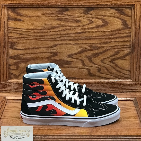Vans Sk8 Hi Reissue Flame Black True White Shoes - Picture 3 of 8